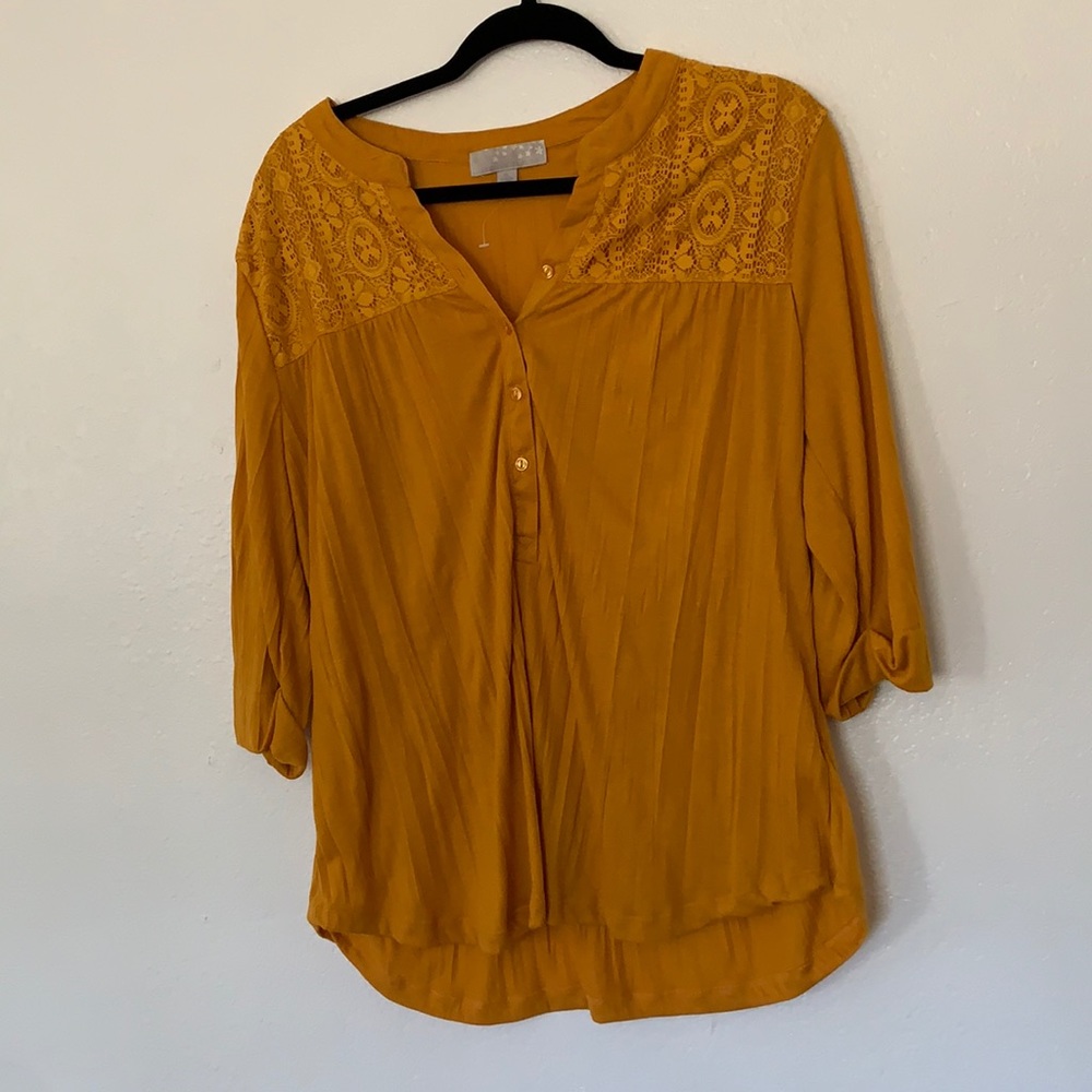 Yellow work appropriate three-quarter sleeve shirt